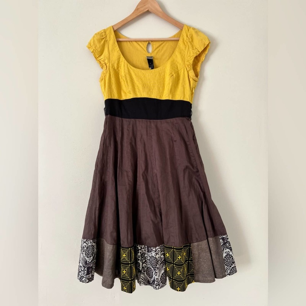 Anthropologie Yellow and Brown Midi Dress - Picture 3 of 7